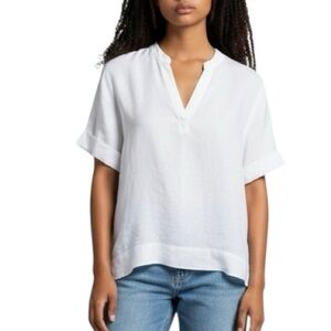 Jaeger linen short sleeve split neck tunic top in white excellent condition